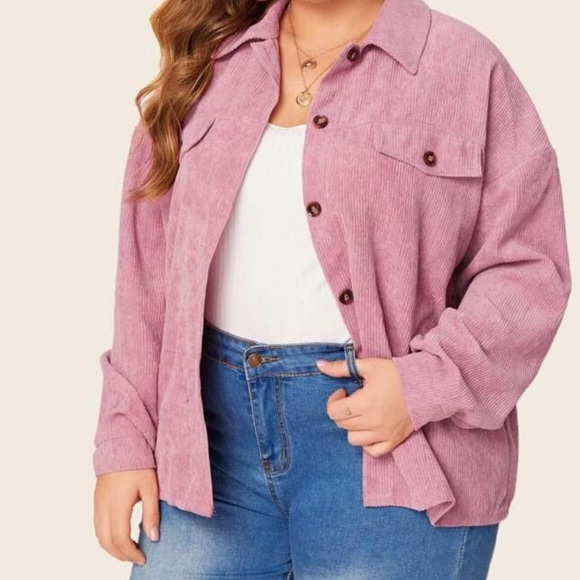 PLUS pink button front collar corduroy jacket - Picture 3 of 6